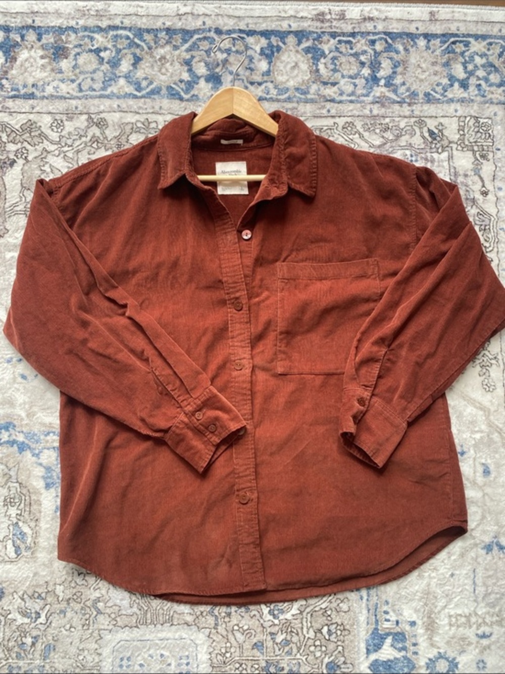 Abercrombie & Fitch Oversized Brown Corduroy Button-Down Shirt